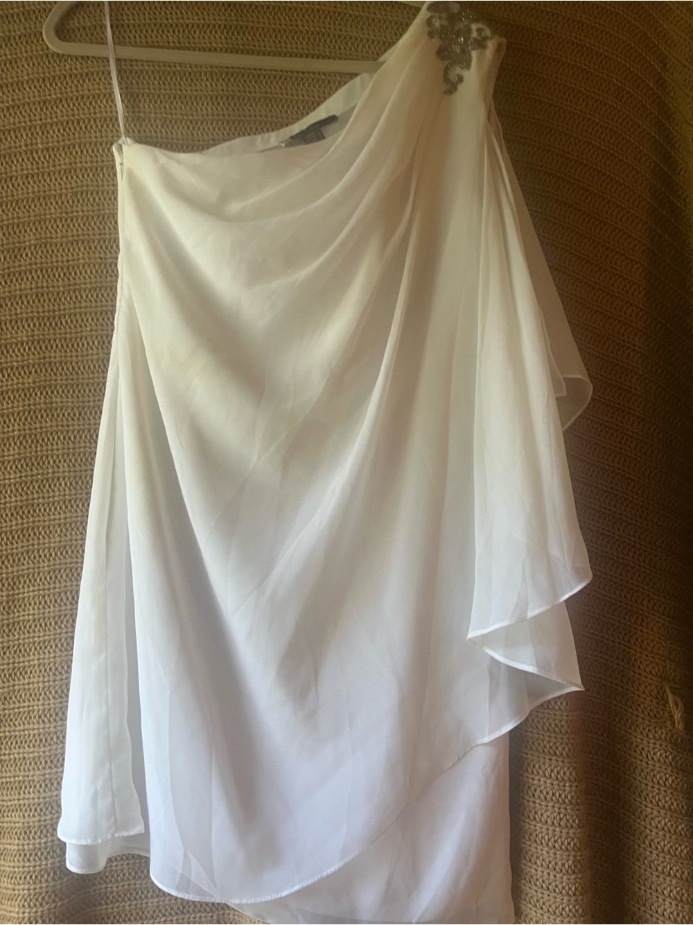 JS Boutique White One-Shoulder Draped Chiffon Dress